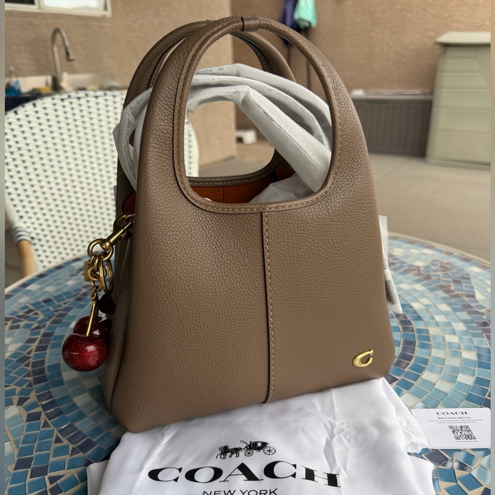 NWT Coach Lana 23 Dark Stone and Cherry Bag Charm 🍒